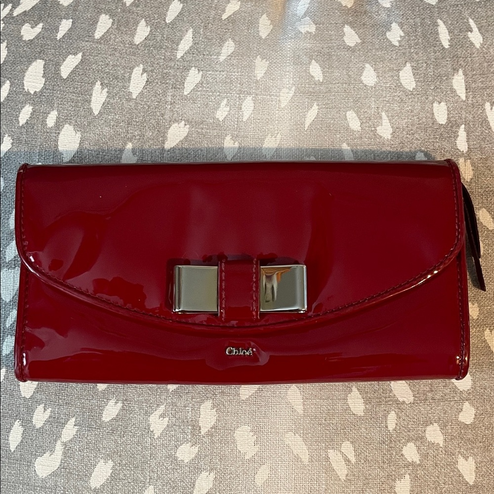 Chloe red patent leather long wallet